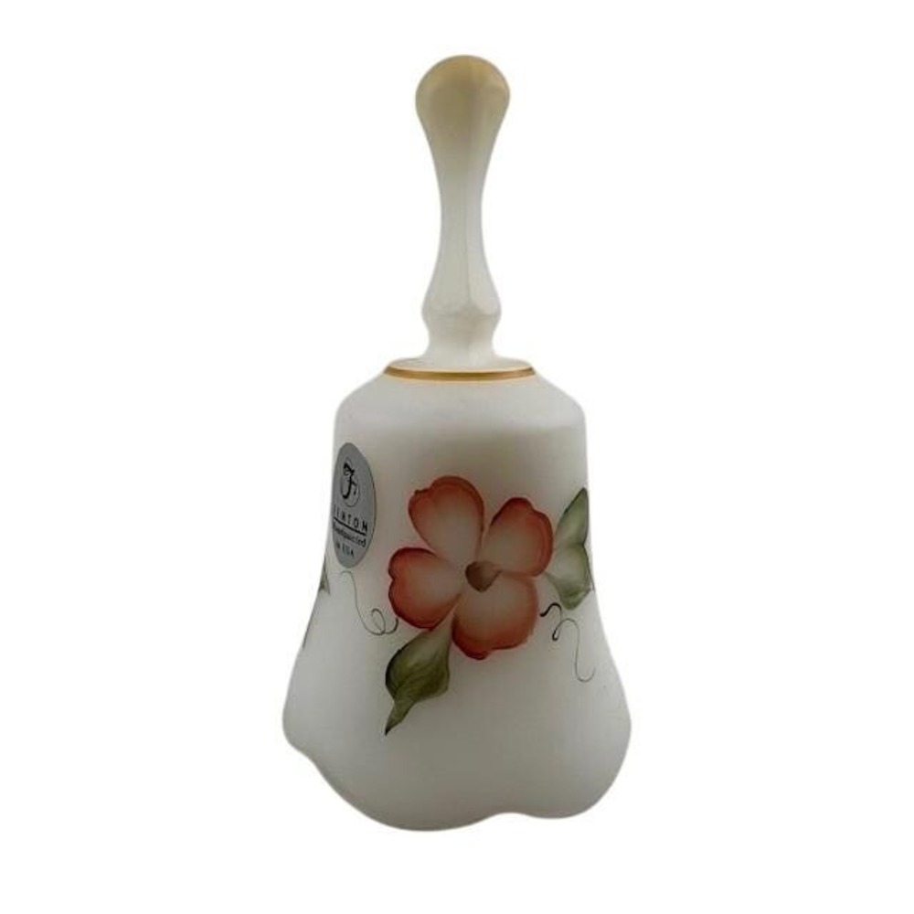 Fenton Satin‎ Custard Glass Bell Hand Painted Floral Matte Finish Signed Artist